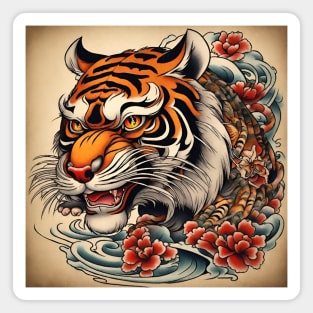 Old School Vintage Tattoo Art Tiger Magnet